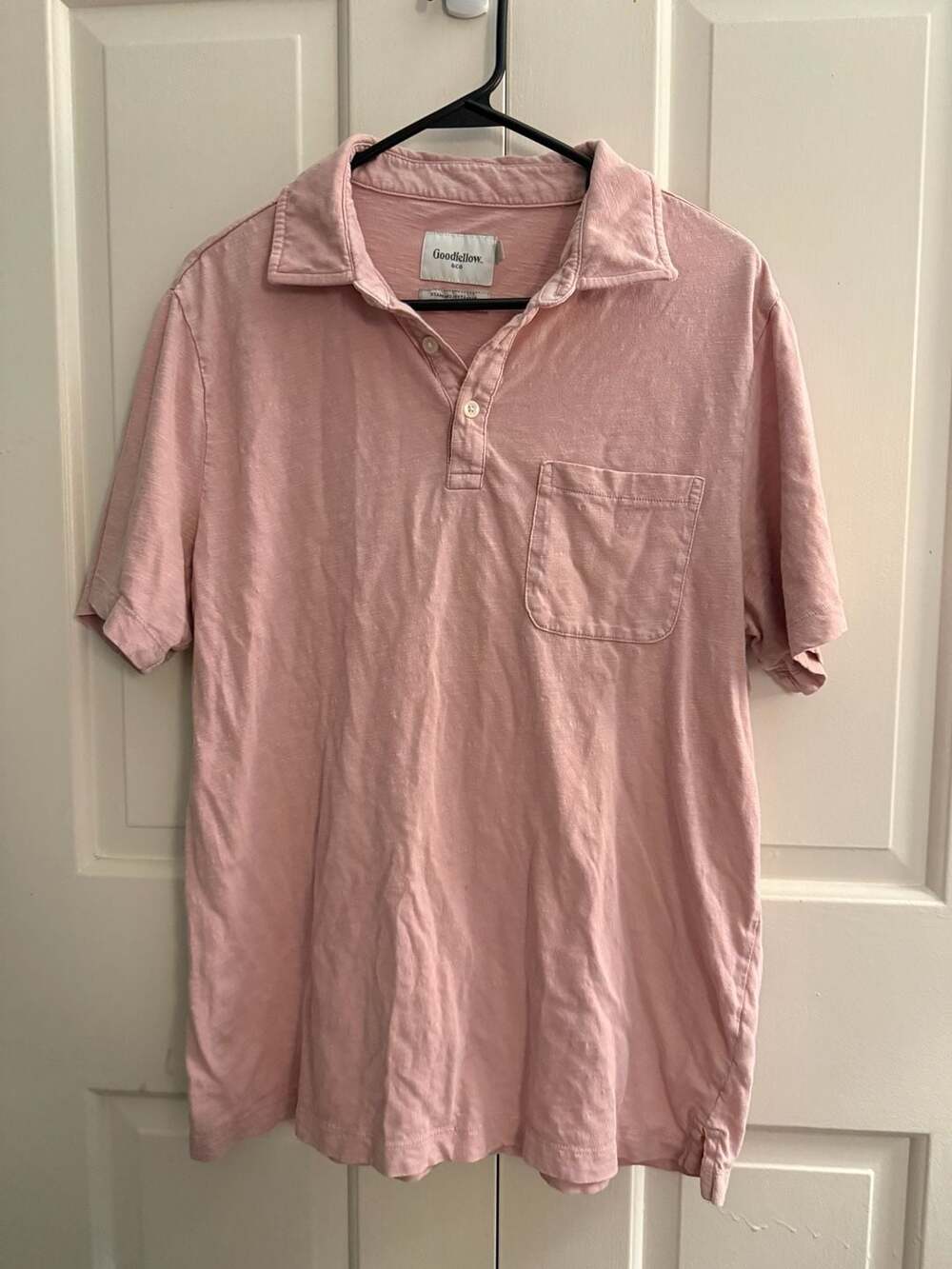 Goodfellow & Co Men's Pink Short Sleeve Polo Shirt with Chest Pocket Size L
